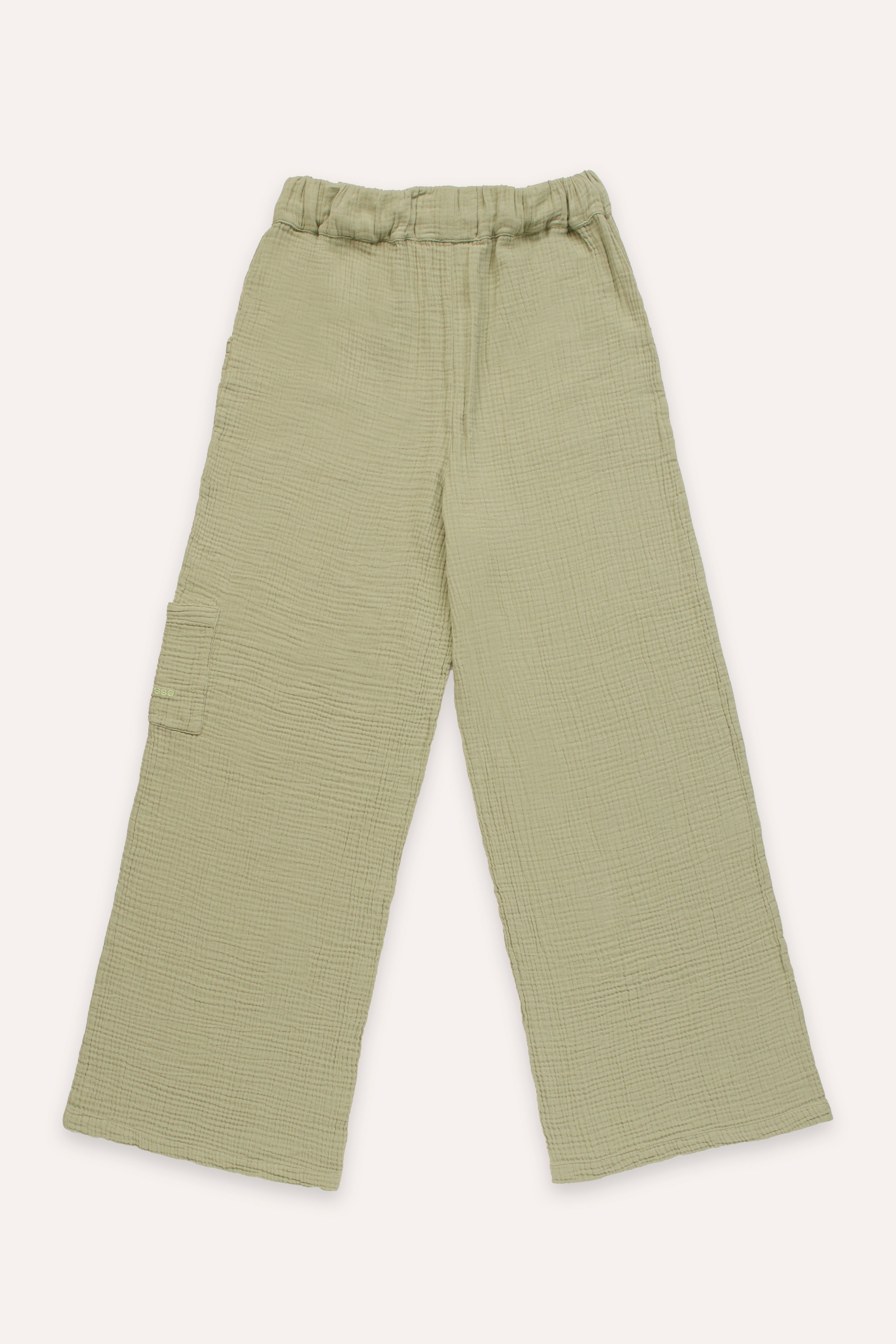 Green ribbed pants on a white background