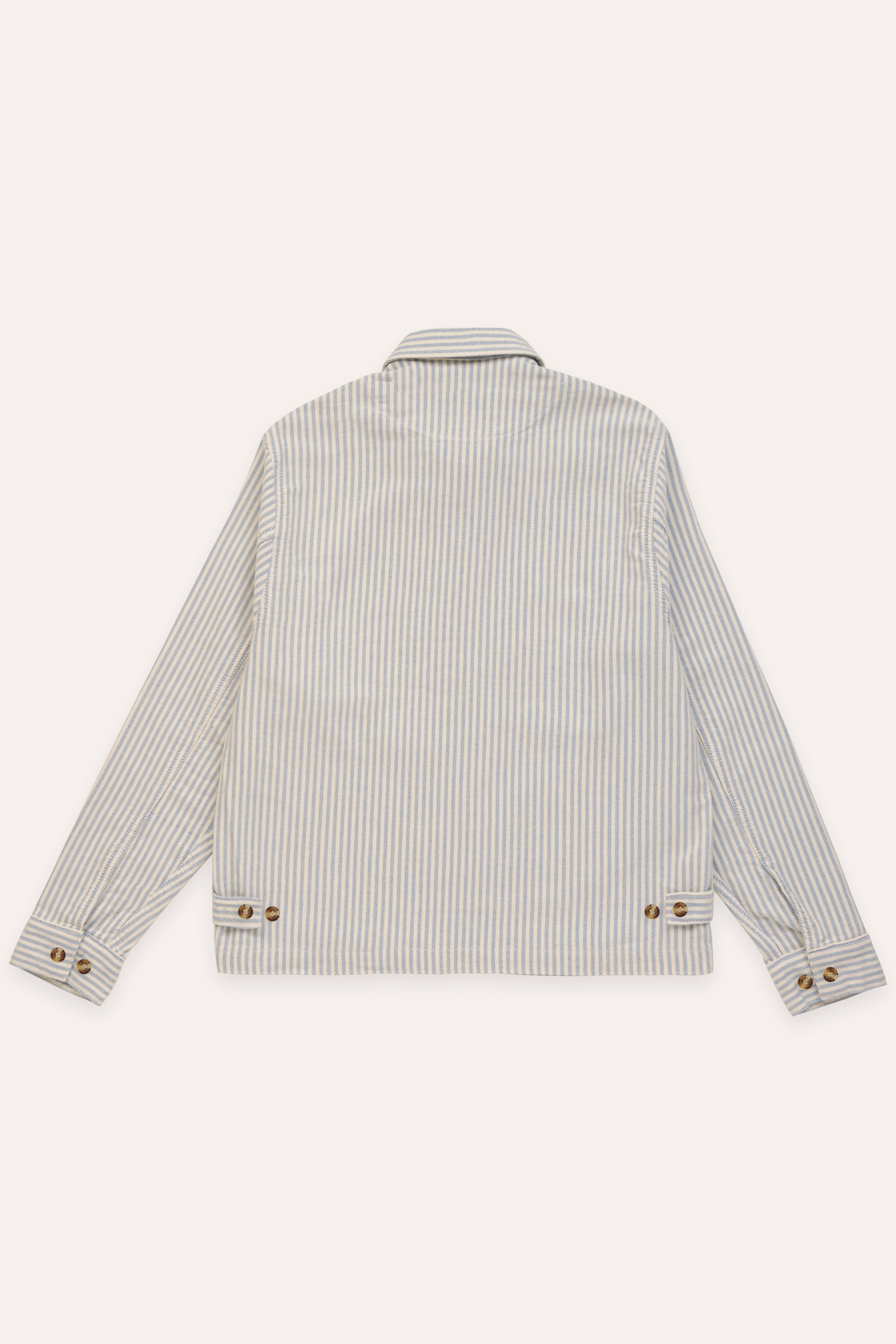 Back view of a striped jacket on a white background