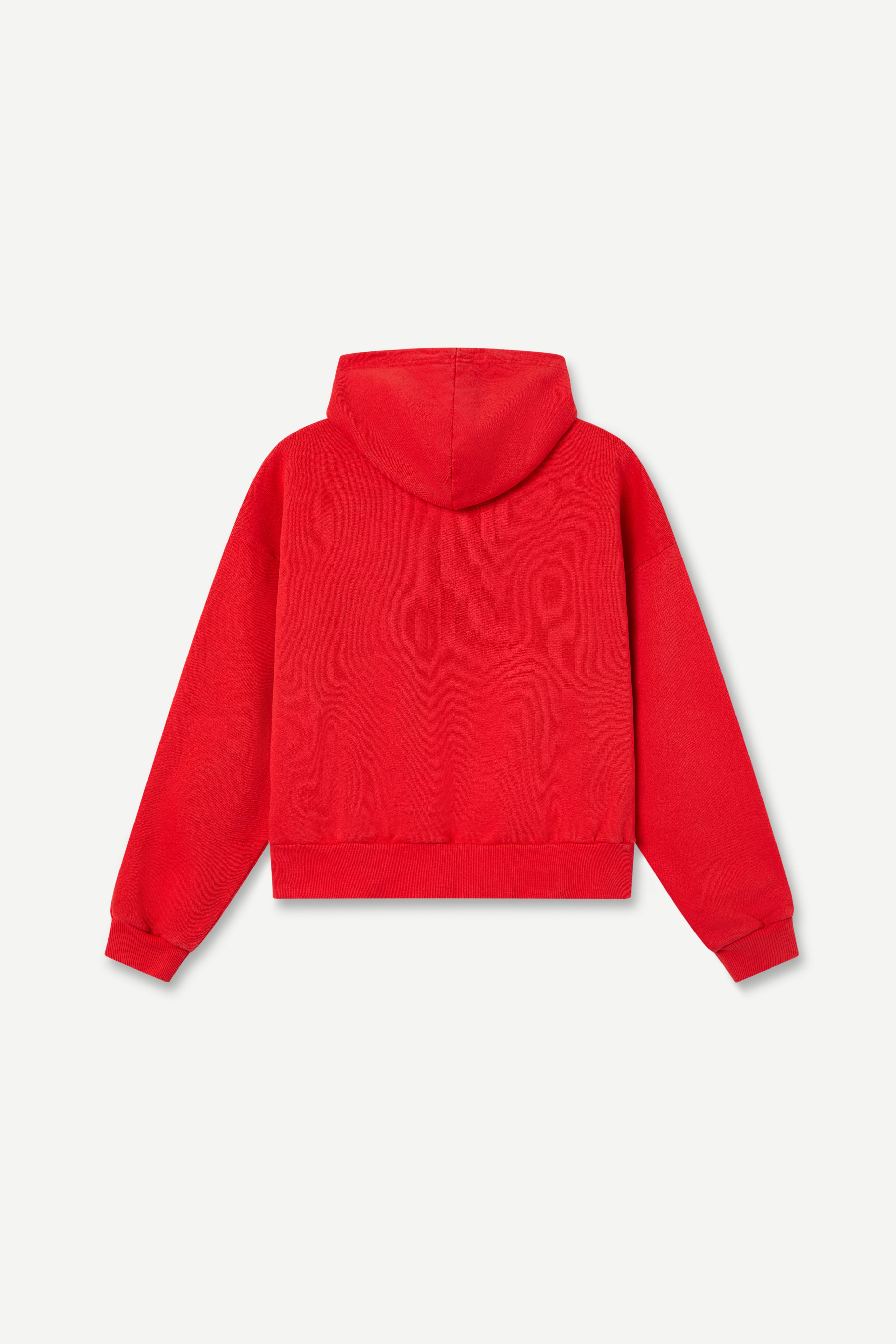 Red hoodie on a light gray background