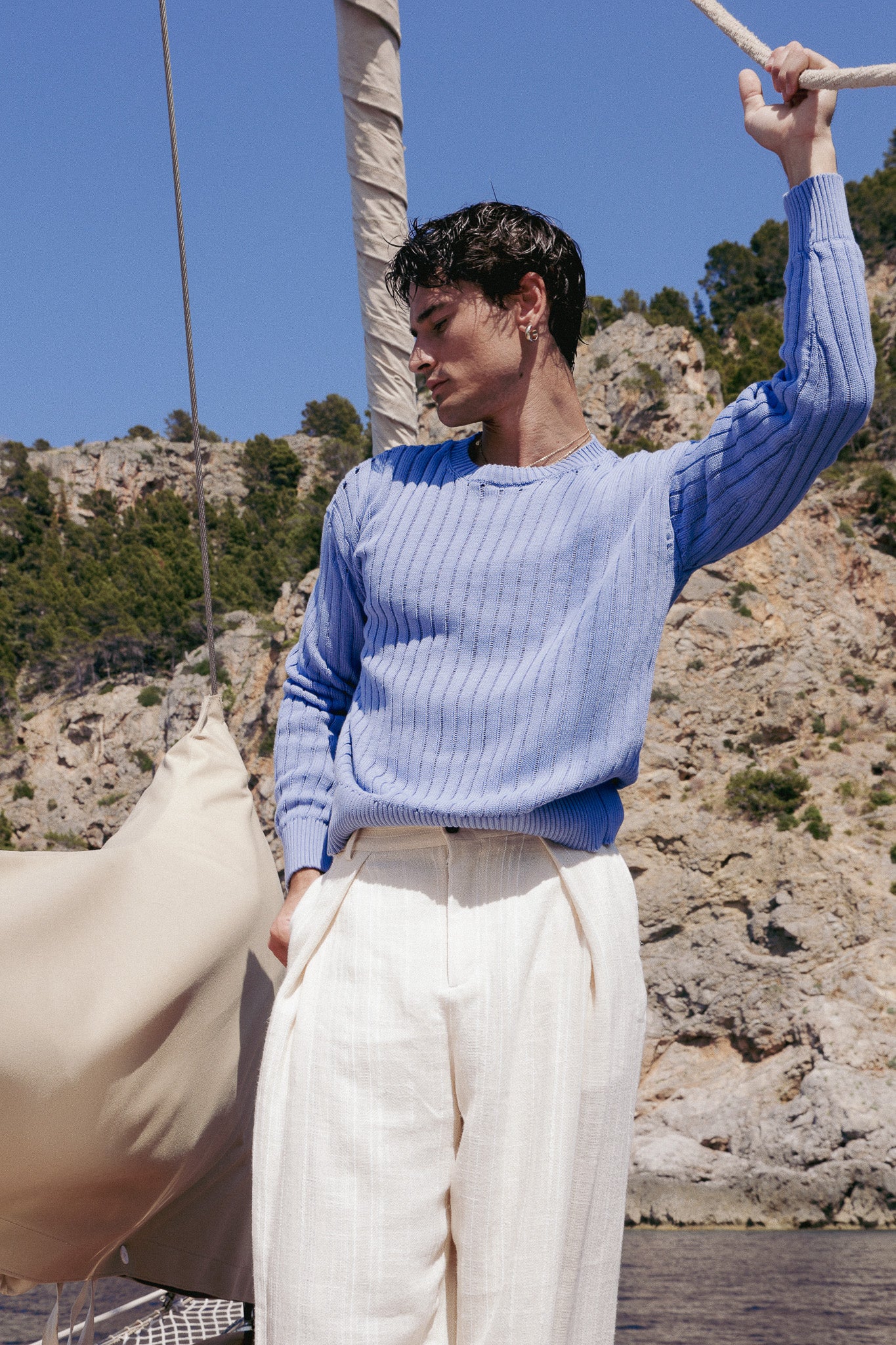 Calobra Open Knit Blue Sweater