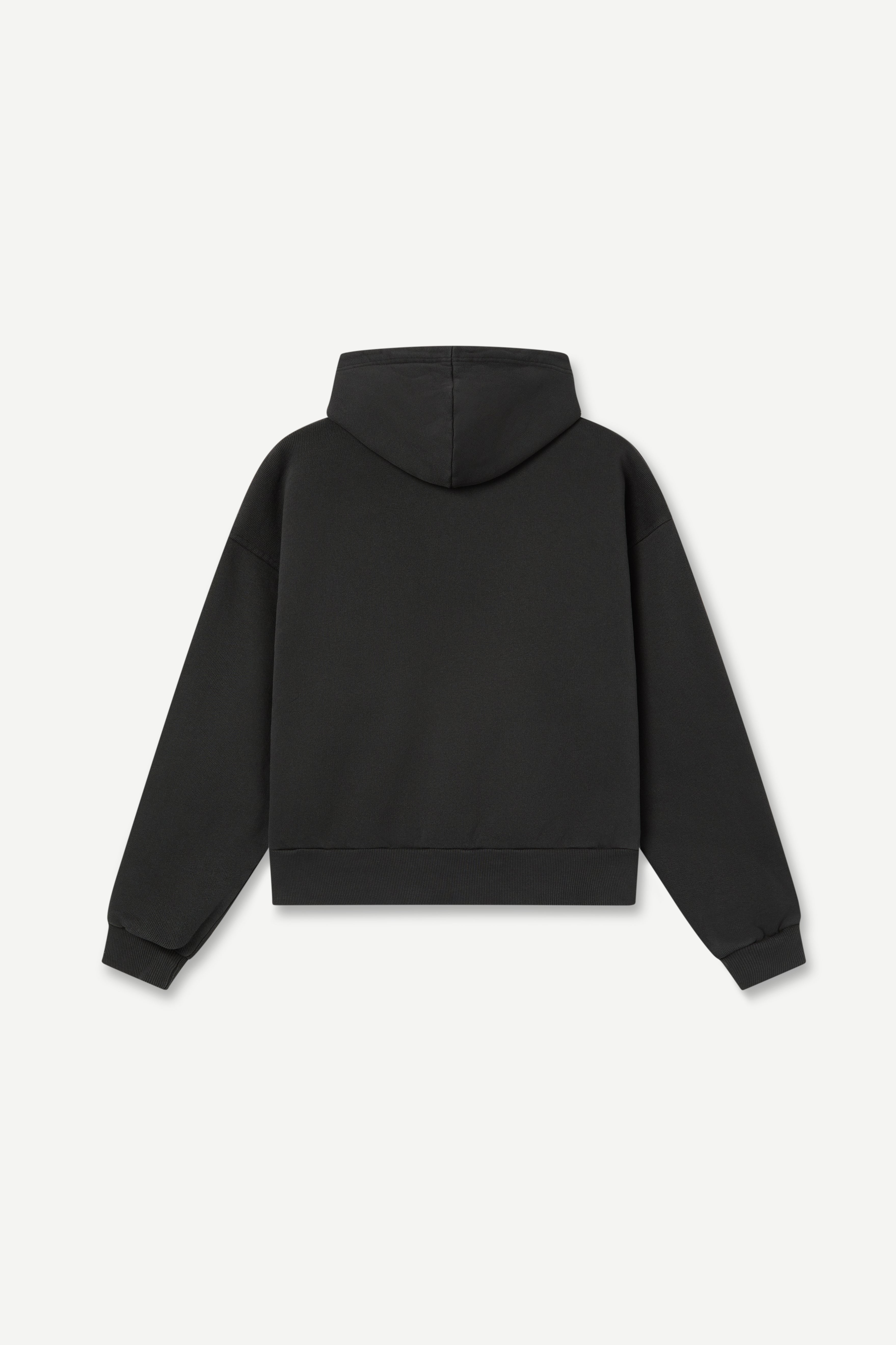 Black hoodie on a light gray background