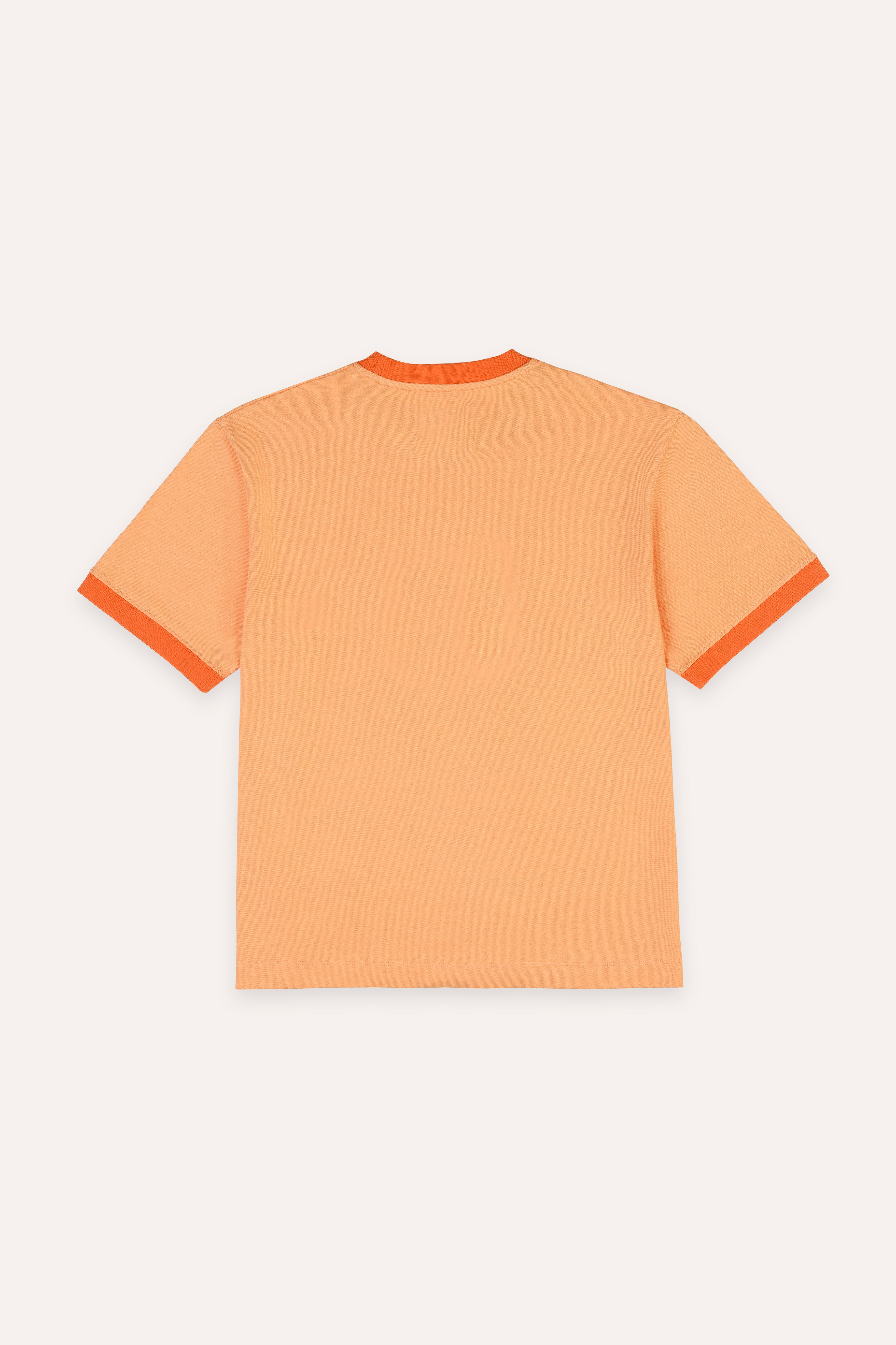 Orange t-shirt with contrast ribs on a white background