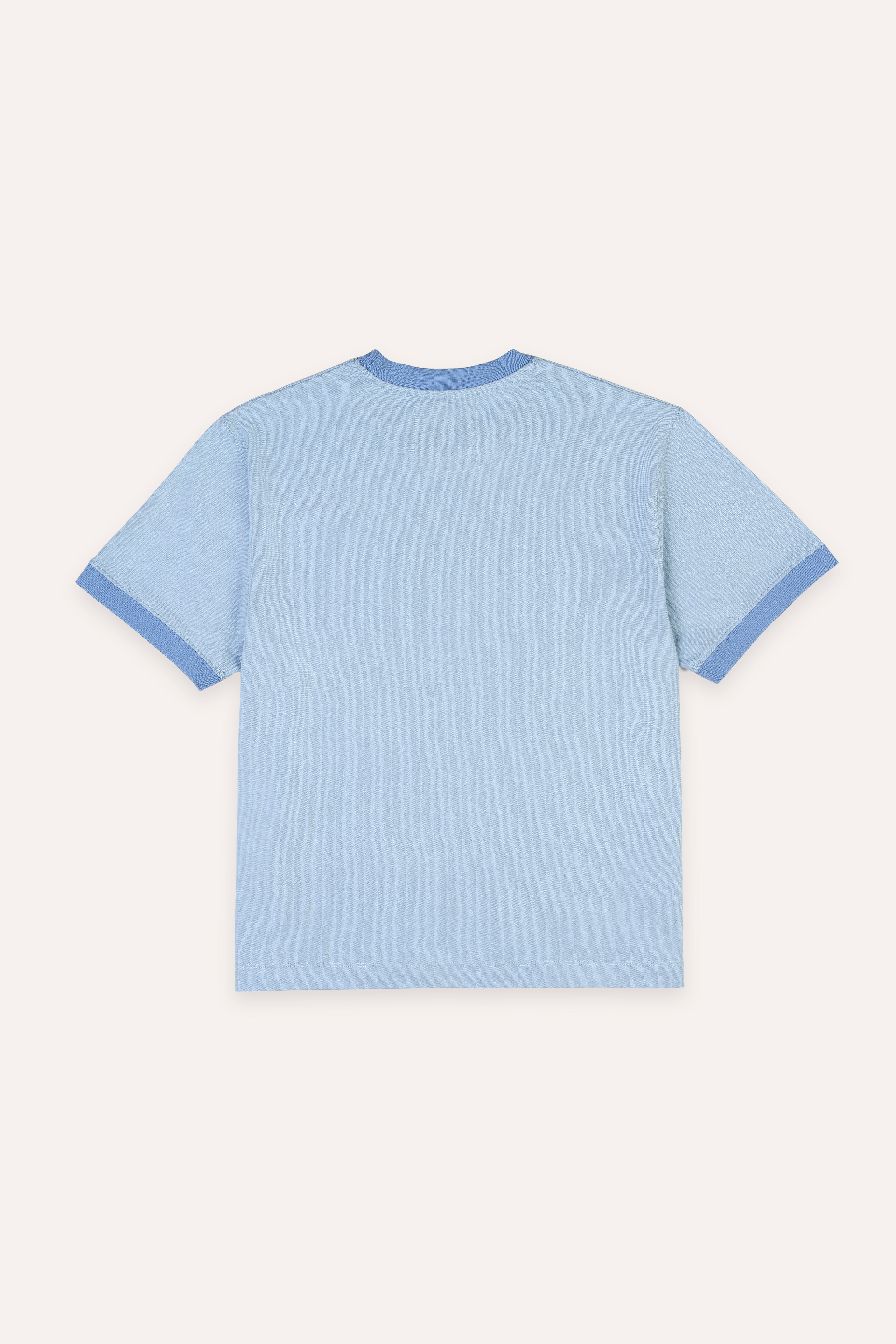 Light blue t-shirt with contrast ribs on a white background