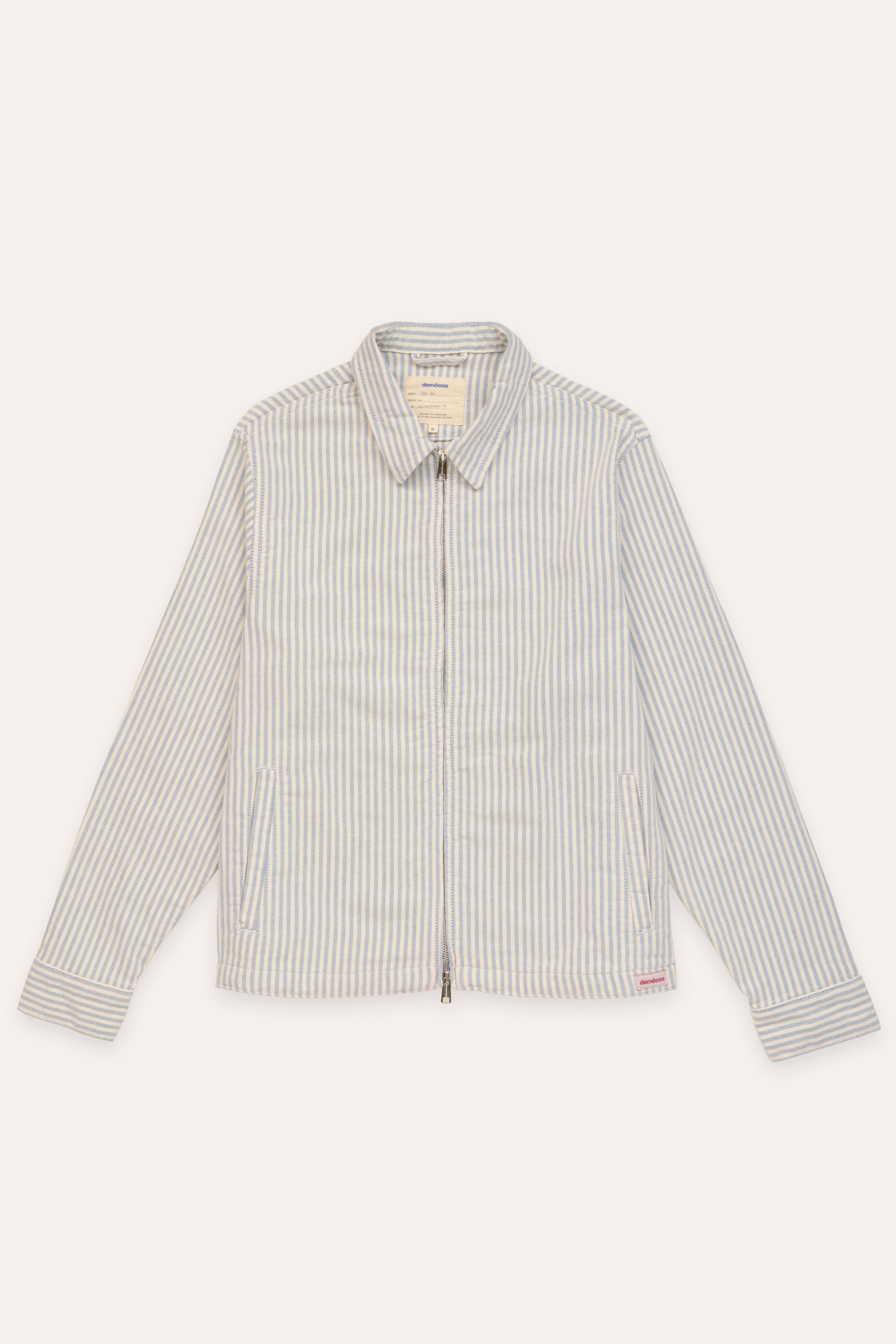 Striped Jacked with zipper closure on a white background